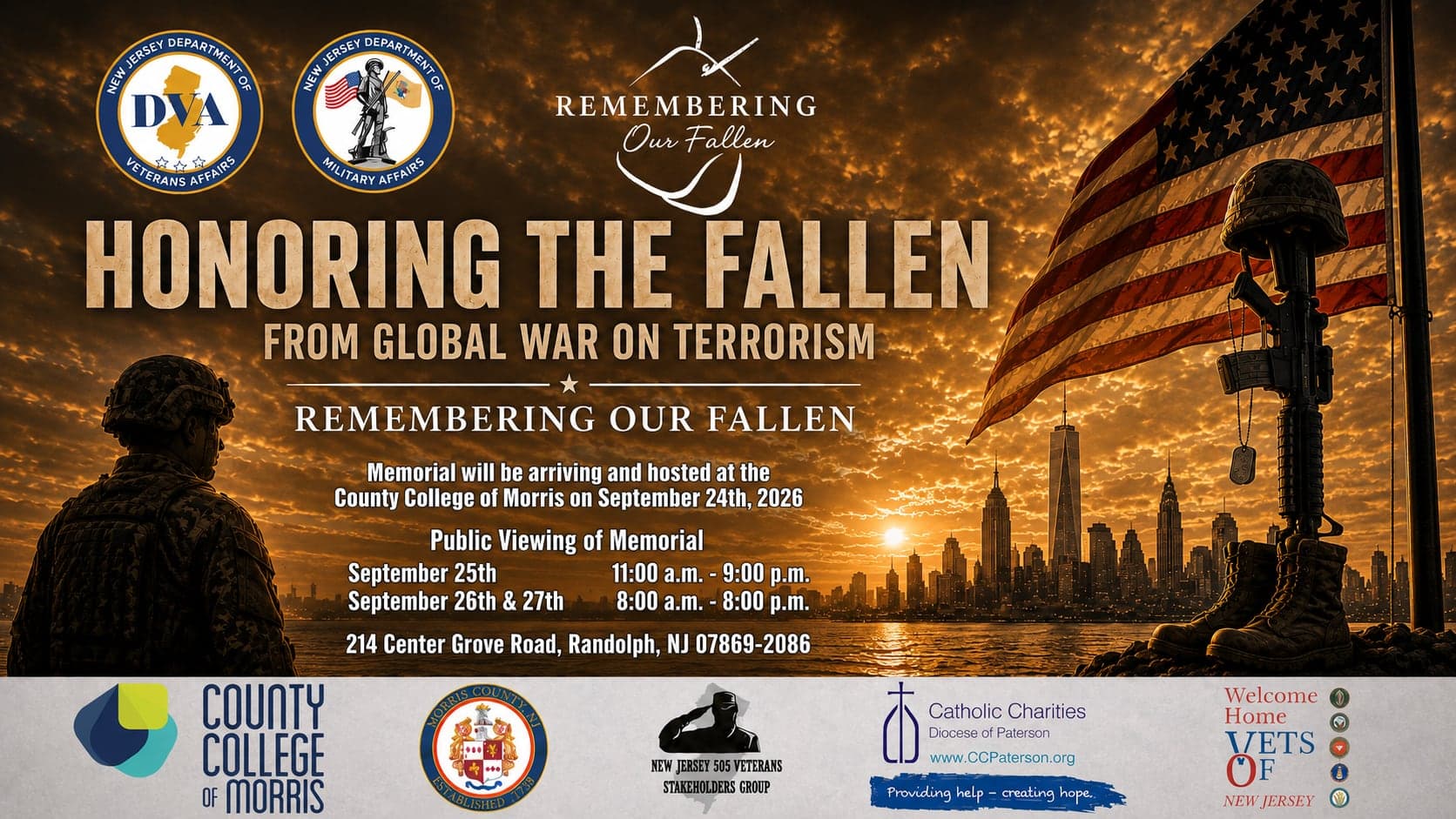 Honoring the Fallen — Remembering Our Fallen memorial, September 24–27, 2026 at County College of Morris