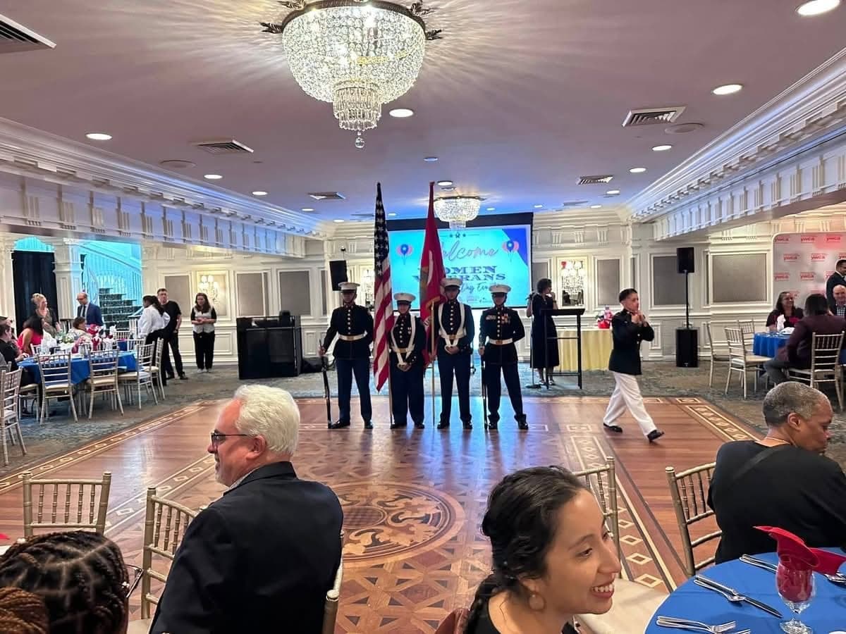 Wide view of the ballroom during the ceremony